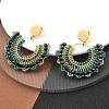 304 Stainless Steel & Bohemian Beaded Fan Dangle Stud Earrings for Women EJEW-R001-05G-01-1