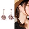 Flower Shape Brass Glass Imitation Rose Quartz Dangle Earrings EJEW-BB65719-A-3