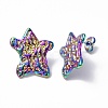 Ion Plating(IP) 304 Stainless Steel Textured Star Stud Earrings for Women EJEW-F300-01MC-1