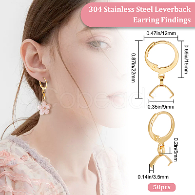 Beebeecraft 50Pcs 304 Stainless Steel Leverback Earring Finding STAS-BBC0002-50G-1