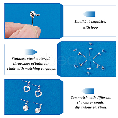 PandaHall Elite 100Pcs 304 Stainless Steel Ball Stud Earring Post FIND-PH0006-65-1