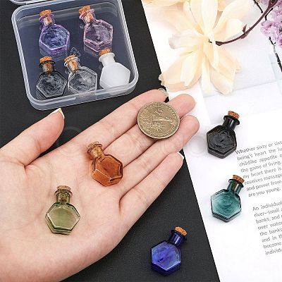 CHGCRAFT 10Pcs 10 Colors Hexagon Dollhouse Miniature Glass Cork Bottles Ornament AJEW-CA0003-49-1