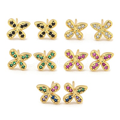 Rack Plating Brass Micro Pave Clear Cubic Zirconia Stud Earrings EJEW-N055-02G-RS-1