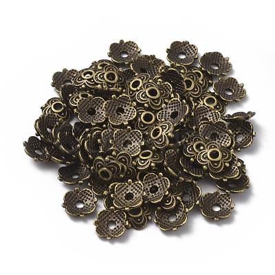 4-Petal Tibetan Style Alloy Flower Bead Caps TIBE-S222-AB-NR-1