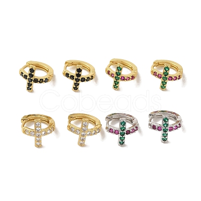 Cross Brass Stud Earrings EJEW-R162-02G-1