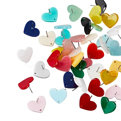 SUPERFINDINGS 38Pcs 19 Colors Acrylic Heart Stud Earring Findings FIND-FH0007-21-1