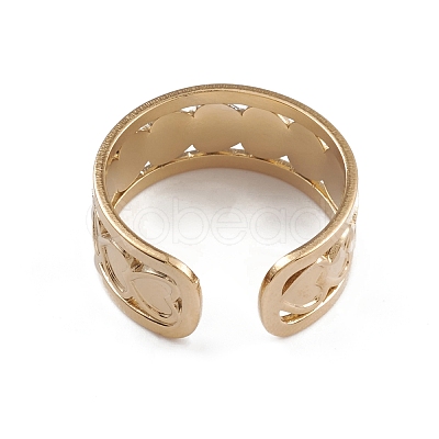 Ion Plating(IP) 304 Stainless Steel Heart Wrap Open Cuff Ring for Women RJEW-G285-06G-1