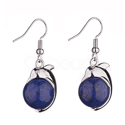 Natural Dyed Lapis Lazuli Dolphin Dangle Earrings with Crystal Rhinestone EJEW-A092-20P-10-1