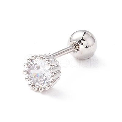 Flat Round Clear Cubic Zirconia Stud Earrings for Women EJEW-A065-04P-1