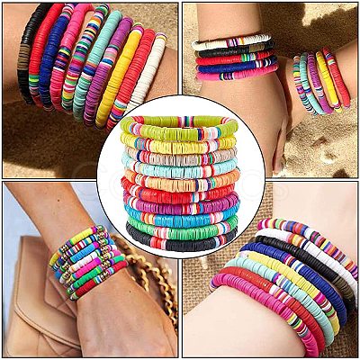 Handmade Polymer Clay Heishi Beads Stretch Bracelets BJEW-GA0001-01-1