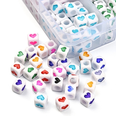 304Pcs 8 Colors White Opaque Acrylic Beads MACR-YW0001-92-1