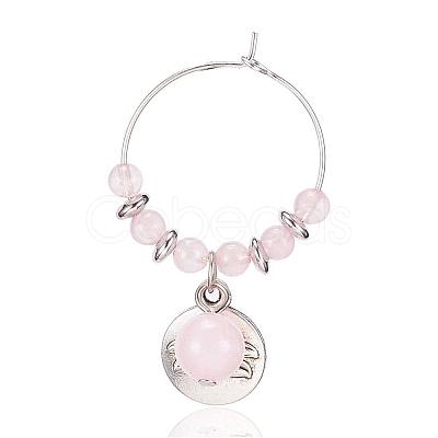 Natural Rose Quartz Wine Glass Charms AJEW-JO00154-01-1