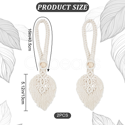 Cotton Macrame Leaf Tassel Curtain Tiebacks AJEW-WH0038-38A-1