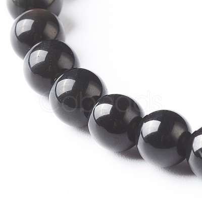 Natural Obsidian & Lava Rock Round Beads Stretch Bracelets Set BJEW-JB06982-04-1