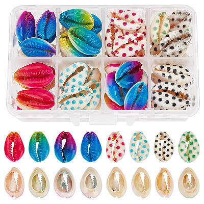 Nbeads 64Pcs 8 Styles Spray Paint & Printed Cowrie Shell Beads SHEL-NB0001-56-1