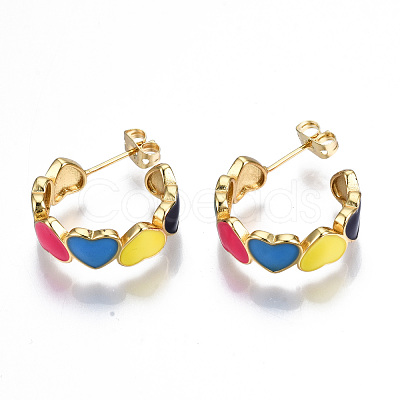 Brass Enamel Stud Earrings EJEW-T014-04G-NF-1