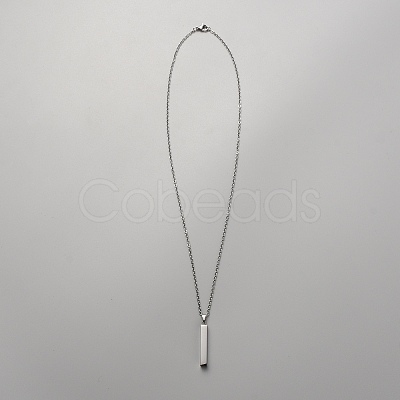 201 Stainless Steel Rectangle Pendant Necklace NJEW-WH0007-12P-1