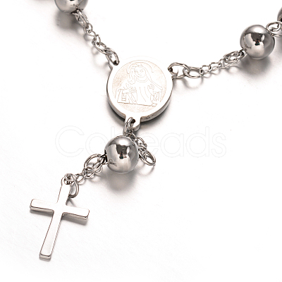 Tarnish Resistant Rosary Bead Bracelets with Cross X-BJEW-E282-01P-1