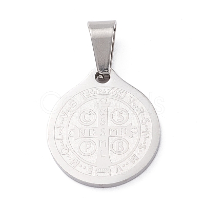 Non-Tarnish Trendy Necklace Findings Flat Round with San Benito 304 Stainless Steel Charms Pendants STAS-L012-A08P-1