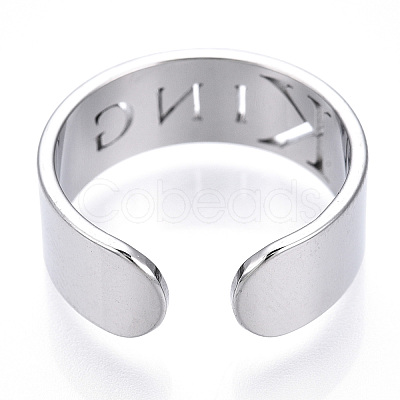 Non-Tarnish 304 Stainless Steel Word King Open Cuff Ring for Women RJEW-T027-09P-1