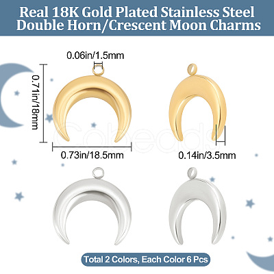 Beebeecraft 12Pcs 2 Colors Ion Plating(IP) 304 Stainless Steel Pendants STAS-BBC0002-05-1