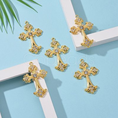 Alloy Rhinestone Cross Big Pendants ALRI-1475-G-NR-1