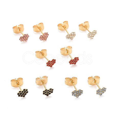 304 Stainless Steel Rhinestone Stud Earrings EJEW-B009-16G-1