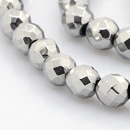 Faceted Round Non-magnetic Synthetic Hematite Beads Strands G-P061-59-1