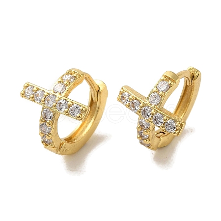 Cross Brass Stud Earrings EJEW-R162-02G-01-1