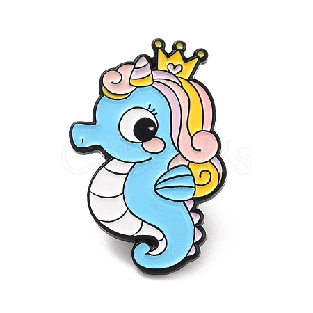 Seahorse with Crown Enamel Pin JEWB-I015-32EB-1