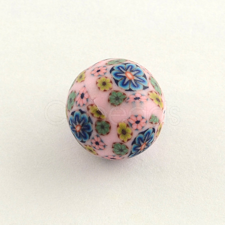Handmade Flower Pattern Polymer Clay Beads X-CLAY-Q175-10-1