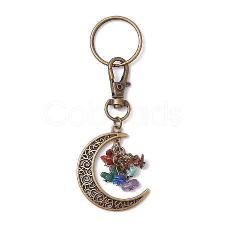 Chakra Theme Moon Natural Red Jasper & Howlite & Tiger Eye & Carnelian & Green Aventurine & Lapis Lazuli & Amethyst Chip Keychain KEYC-JKC00963-02-1