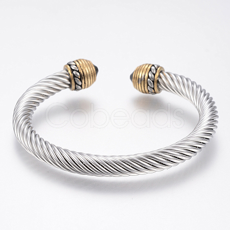 304 Stainless Steel Cuff Bangles Torque Bangles BJEW-H570-10GP-1