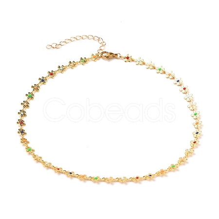 Brass Enamel Flower Link Chain Necklaces NJEW-JN03146-1