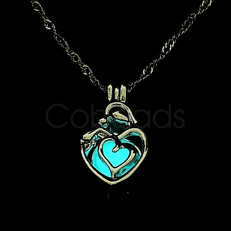 Luminous Alloy Locket Heart Pendant Necklaces NJEW-F284-07A-1