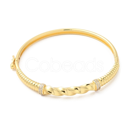 Brass Twist Rope Hinged Bangle with Cubic Zirconia for Women BJEW-K229-02G-1