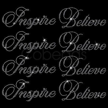 8Pcs 2 Style Word Believe & Inspire Glass Hotfix Rhinestone DIY-FG0004-98-1