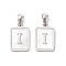 304 Stainless Steel Pave Shell Pendants, Rectangle Charm, Stainless Steel Color, Letter I, 17.5x12x1.5mm, Hole: 3x5mm