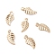 Brass Charms, Leaf, Real 24K Gold Plated, 9x4x0.2mm, Hole: 1mm