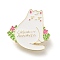 Black Golden Zinc Alloy Brooches, Enamel Pins, for Backpack Cloth, Cat Shape with Word, White, 30.5x31x2mm