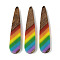 Pride Rainbow Theme Resin & Walnut Wood Pendants, Teardrop, Colorful, 53.5x11x3.5mm, Hole: 1.5mm