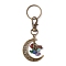 Chakra Theme Moon Natural Red Jasper & Howlite & Tiger Eye & Carnelian & Green Aventurine & Lapis Lazuli & Amethyst Chip Keychain, with Alloy Swivel Lobster Claw Clasps, Antique Bronze, 9.3cm