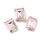 Glass Rhinestone Cabochons, Flat Back & Back Plated, Faceted, Rectangle, Light Rose, 8x6x3mm