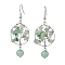 Natural Green Aventurine Dangle Earrings, with Brass Earring Hooks, Tree of Life, 57x23.5mm