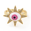 Cubic Zirconia Sun with Evil Eye Open Cuff Ring with Acrylic RJEW-B042-09G-03-2