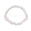 Natural Rose Quartz Chip & Round Pearl Shell Stretch Bracelets for Women BJEW-JB10552-02-1