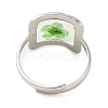 Pale Green Square Epoxy Resin with Dry Flower Adjustable Rings RJEW-G304-03P-02-3