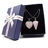 2Pcs 2 Style Heart & Cone Natural Rose Quartz Pendant Necklaces Sets PW-WG47736-01-1