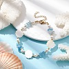 Natural Aquamarine Chips & Shell Pearl Beaded Bracelet BJEW-TA00461-2