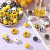 50Pcs 10 Styles Sunflower Theme Printed Wood Beads WOOD-CJ0001-78-5